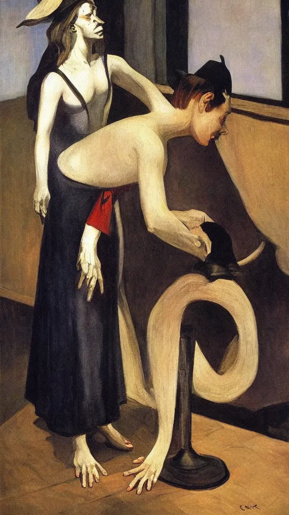 Prompt: witch paying for her sins, victorian painting, by edward hopper, by picasso