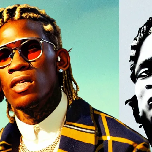 Image similar to young thug, as mount rushmore