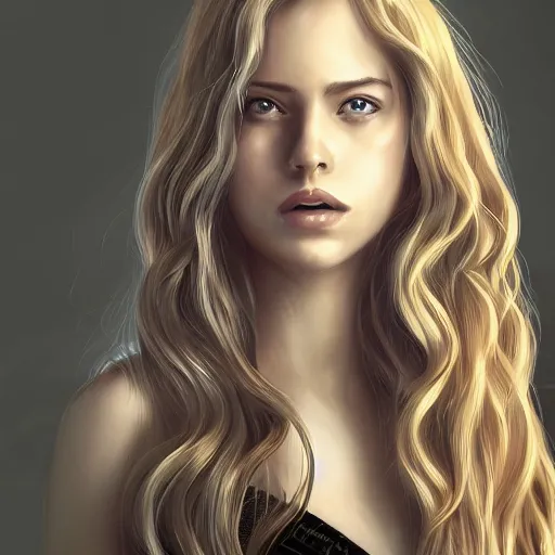 Image similar to A portrait of an attractive young female wind angel, beautiful long wavy blond hair, tumultus clouds in the back, intricate, highly detailed, elegant, digital painting, trending on artstation