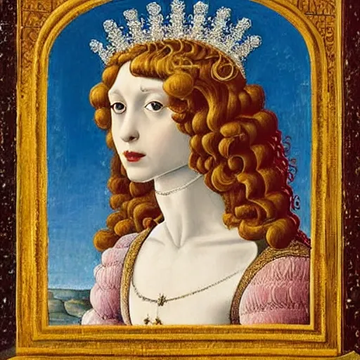 Prompt: portrait of a white poodle as an italian queen, painting by botticelli, 1 4 0 0