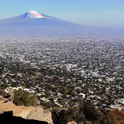 Image similar to the view from runyon canyon overlooking los angeles as a huge volcano erupts beneath l. a.