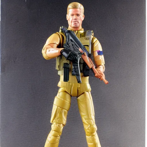 Prompt: product photo of brad pitt hasbro g. i. joe action figure designed by stanley weston 1 9 6 3