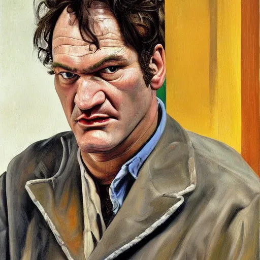 Prompt: high quality high detail painting by lucian freud, hd, portrait of tarantino