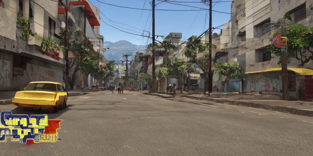 Image similar to 4 grados norte in guatemala city if it was a game like grand theft auto v first person view, with realistic visuals and award winning gameplay, graffitis