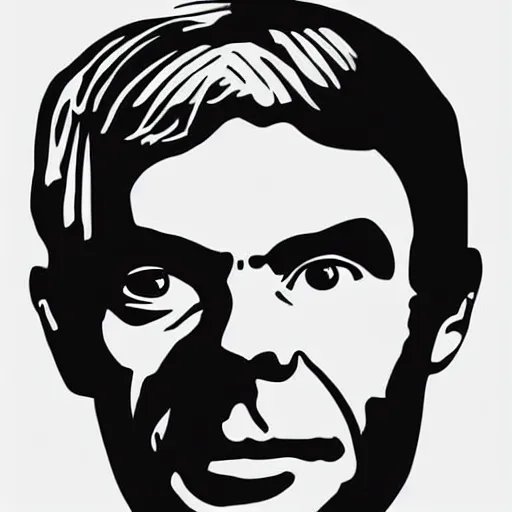 Prompt: individual alan turing silk screen butcher billy style