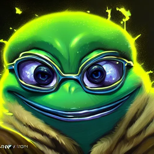 Image similar to super rich happy pepe, luxury, blue crystals, greg rutkowski