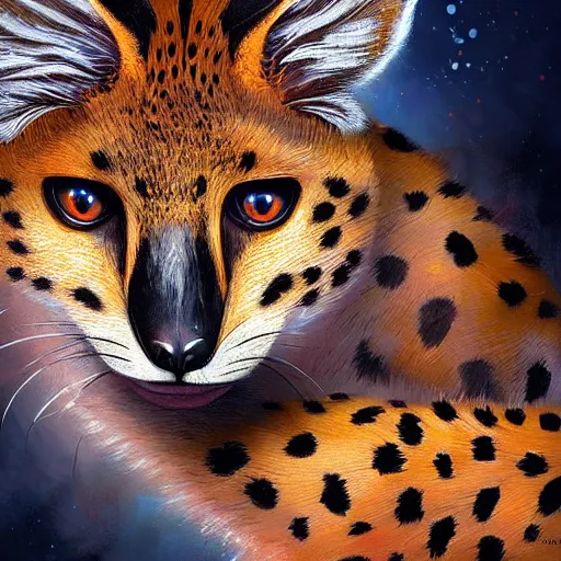 Image similar to serval cat being hugged by a koala, digital illustration portrait design, by android jones and greg rutkowski, retrowave color scheme, detailed, cinematic lighting, wide angle action dynamic portrait