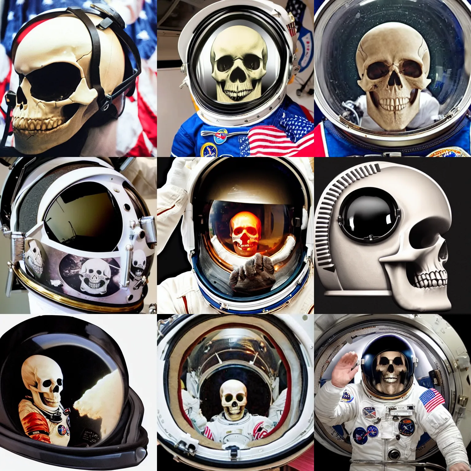 Prompt: skull inside astronaut helmet,