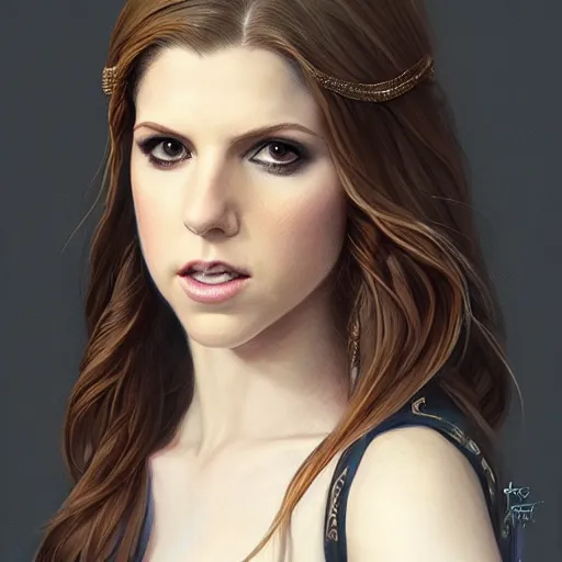 Image similar to a portrait of anna kendrick as a sorceress, urban motifs, intricate, elegant, highly detailed, digital painting, trending on artstation, concept art, smooth sharp focus, illustration, art by artgerm and greg rutkowski