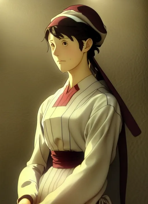 Prompt: 1 8 4 5 florence nightingale late 2 0's as nurse, character face study, faces only, concept art finely detailed perfect art, painted by greg rutkowski makoto shinkai takashi takeuchi studio ghibli, pinterest, cevagraf comics