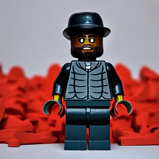 Image similar to lego kanye west minifigure ,realistic ,8k