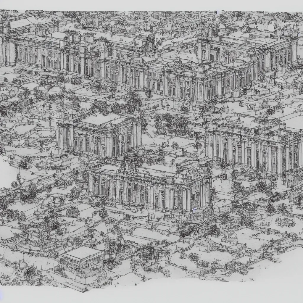 Image similar to detailed architectural drawing of the buckingham palace full view