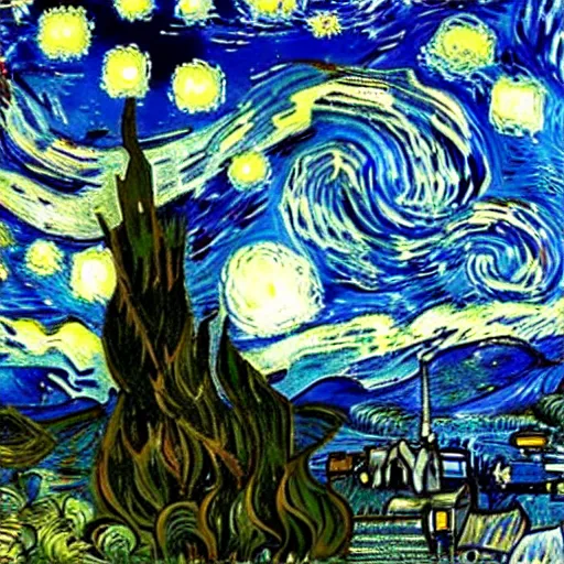 Image similar to weary traveller wandering through an alien world, by van gogh, 4 k, beautiful, cinematic dramatic