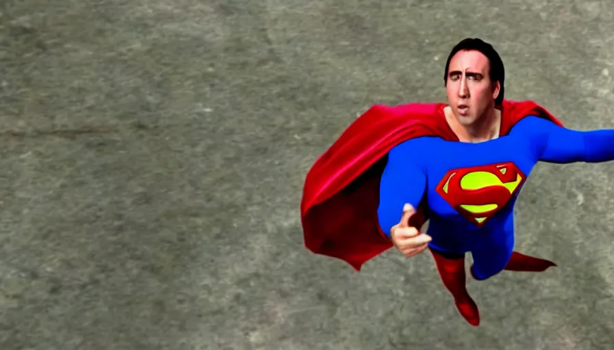 Image similar to nicholas cage as superman in'superman returns'( 2 0 0 6 ), film footage, 4 k, highly detailed, screencap