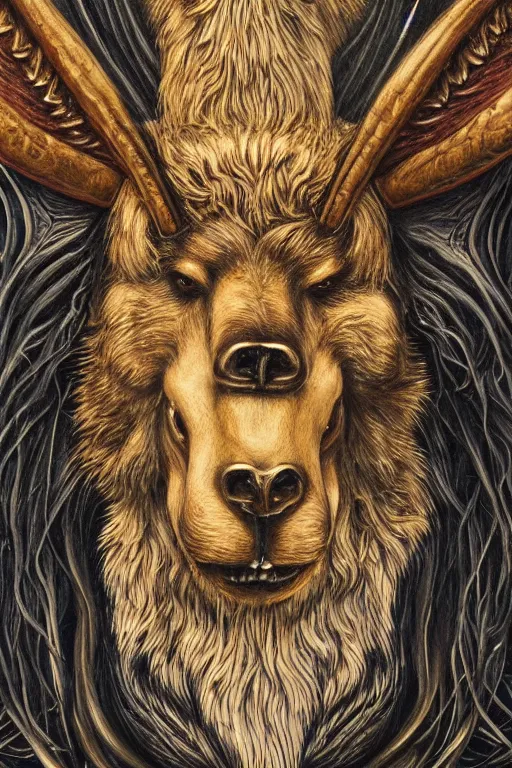 Prompt: sideview waist up portrait of bear baphomet made with porcelain by jeff easley and peter elson, beautiful eyes and face, symmetry face, galaxy, gothic, surreal, dread, highly detailed, intricate complexity, epic composition, magical atmosphere, masterpiece, award winning, trending on artstation