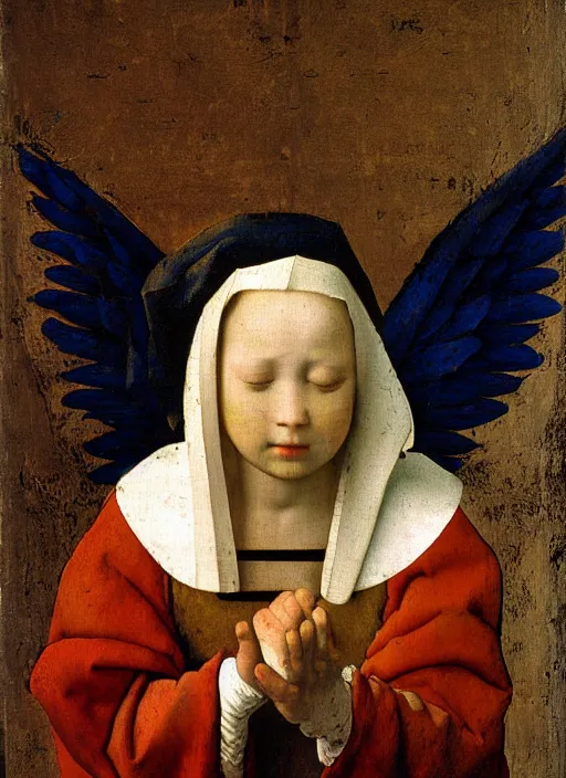 Image similar to angel wings, medieval painting by jan van eyck, johannes vermeer