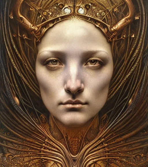 Image similar to detailed realistic beautiful young medieval queen of mars face portrait by jean delville, gustave dore and marco mazzoni, art nouveau, symbolist, visionary, gothic, pre - raphaelite. horizontal symmetry by zdzisław beksinski, iris van herpen, raymond swanland and alphonse mucha. highly detailed, hyper - real, beautiful