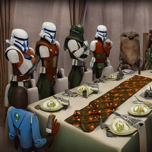 Image similar to the Fett's family banquet on Kamino