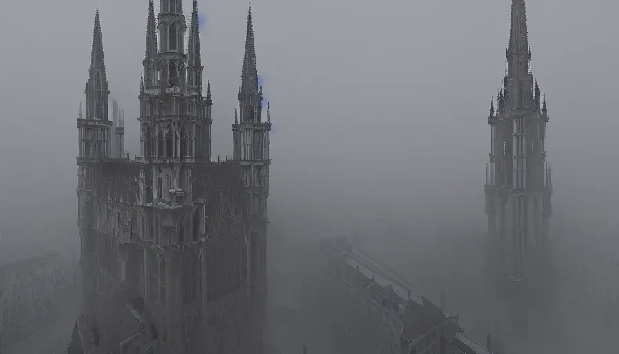 Image similar to neo - gothic brussels in the fog, hyperdetailed, artstation, cgsociety, 8 k