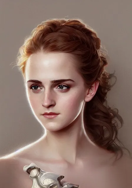 Image similar to sansa emma watson, intricate, elegant, highly detailed, digital painting, artstation, concept art, smooth, sharp focus, illustration, art by artgerm and greg rutkowski and alphonse mucha and william - adolphe bouguereau