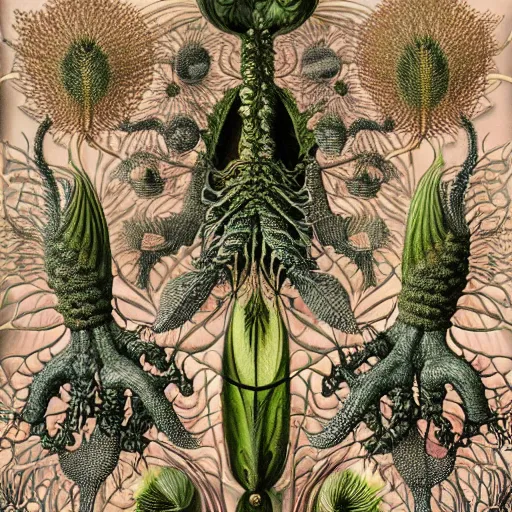 Prompt: hyper - detailed matte illustration of alien botany by iris van herpen based on plate 6 1 of art forms in nature by ernst haeckel and