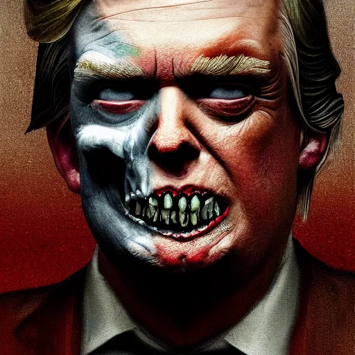 Prompt: portrait donald trump as a zombie looking down, 7 days to die zombie, fine art, soft light from the side, award winning, trending on artstation, subtle earthy tones, intricate, elegant, sharp focus, cinematic lighting, digital painting, 8 k concept art, by michael hussar and brom and z. w. gu, 8 k