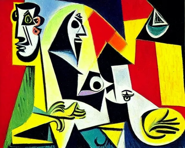 Prompt: a surreal, dense, vivid painting by picasso depicting nihilism, depression, and transcendence