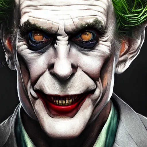 Image similar to ultra realistic illustration, christopher lloyd as the joker,, fantasy, intricate, horror, highly detailed, digital painting, artstation, concept art, sharp focus, illustration, art by artgerm and greg rutkowski and alphonse mucha