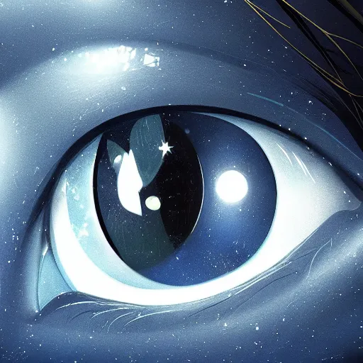 Image similar to a beautiful girl's eyes, vast stars are hidden in the eyes, 8 k, stunning, dream, highly detailed, super macro, surrealist, close - up view, makoto shinkai