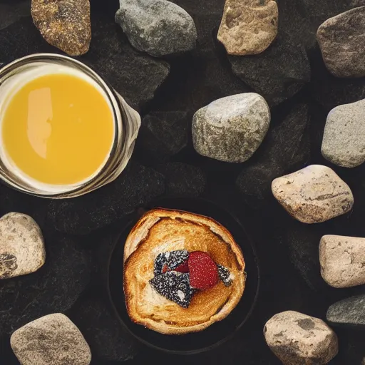 Image similar to a photo of a breakfast made of rocks