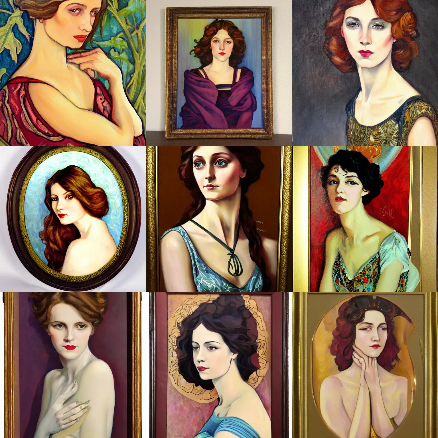 Prompt: beautiful woman portrait, oil, painted in art nouveau style