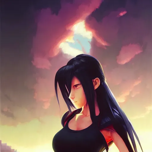 Prompt: super epically depicted color pencil portrait art of tifa from final fantasy 7, by stephen bliss, greg rutkowski, loish, rhads, makoto shinkai and lois van baarle, ilya kuvshinov, rossdraws.