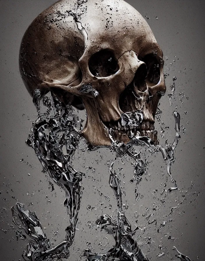 Image similar to portrait of a melting skull. intricate abstract. sharp teeth. delicate artwork. by Tooth Wu, wlop, beeple, dan mumford. octane render, trending on artstation, greg rutkowski very coherent symmetrical artwork. cinematic, hyper realism, high detail, octane render, 8k, depth of field, bokeh. chrome accents.