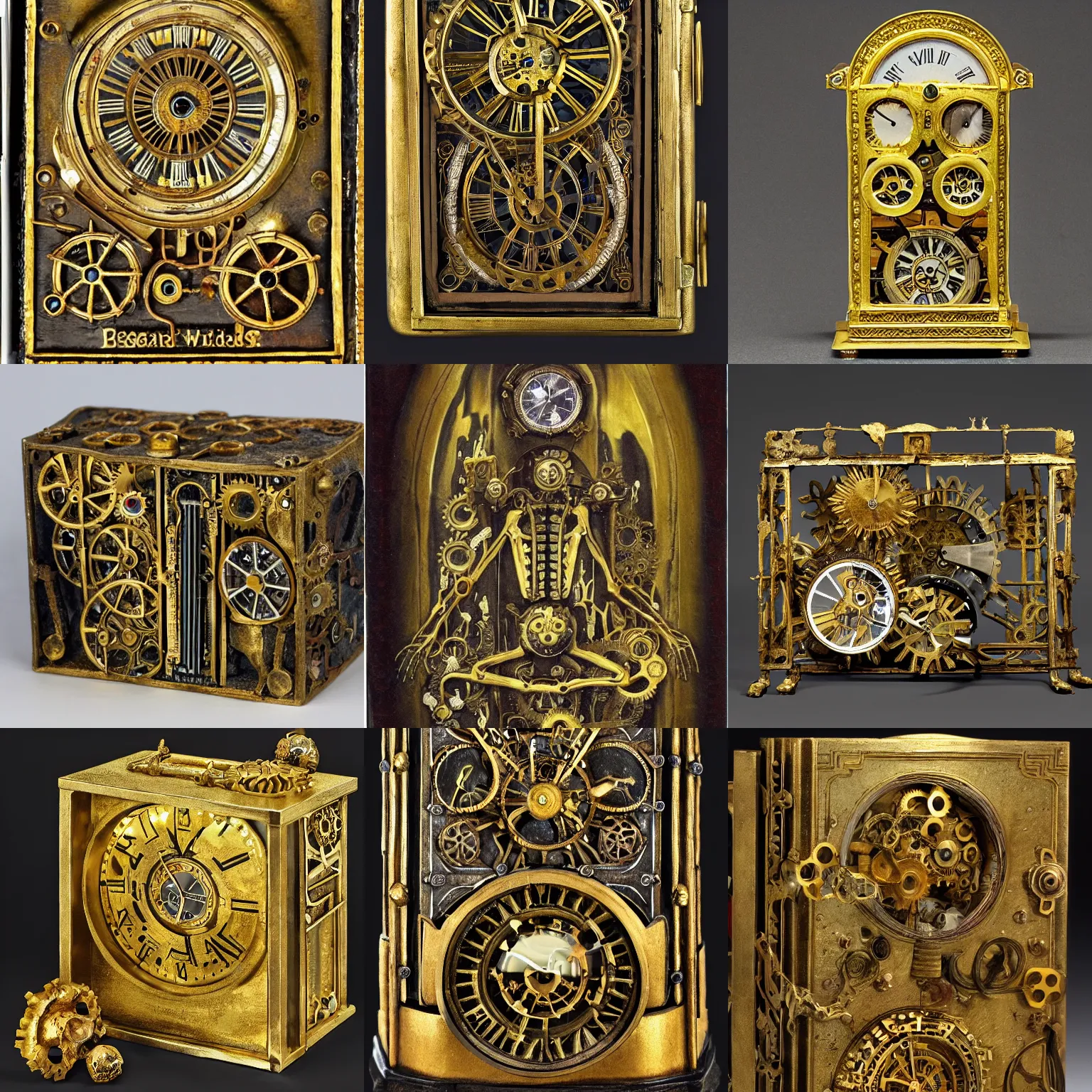 Prompt: an organic and clockwork Reliquary, bones gilded and demonically fed