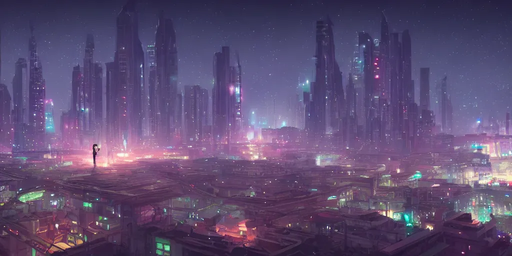 Prompt: a prosperous and evil modern city under the starry sky in the dark. a wholesome animation key shot, covered by nature hipster vibes by studio ghibli, animation, sharp, rendered in unreal engine 5, focused, anime key art by greg rutkowski, bloom, dramatic lighting