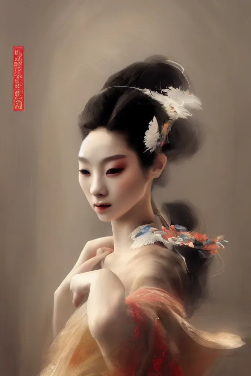 Image similar to geisha prima ballerina, gorgeous, ethereal, intricate, elegant, volumetric lighting, scenery, digital painting, highly detailed, artstation, sharp focus, illustration, concept art, ruan jia, steve mccurry