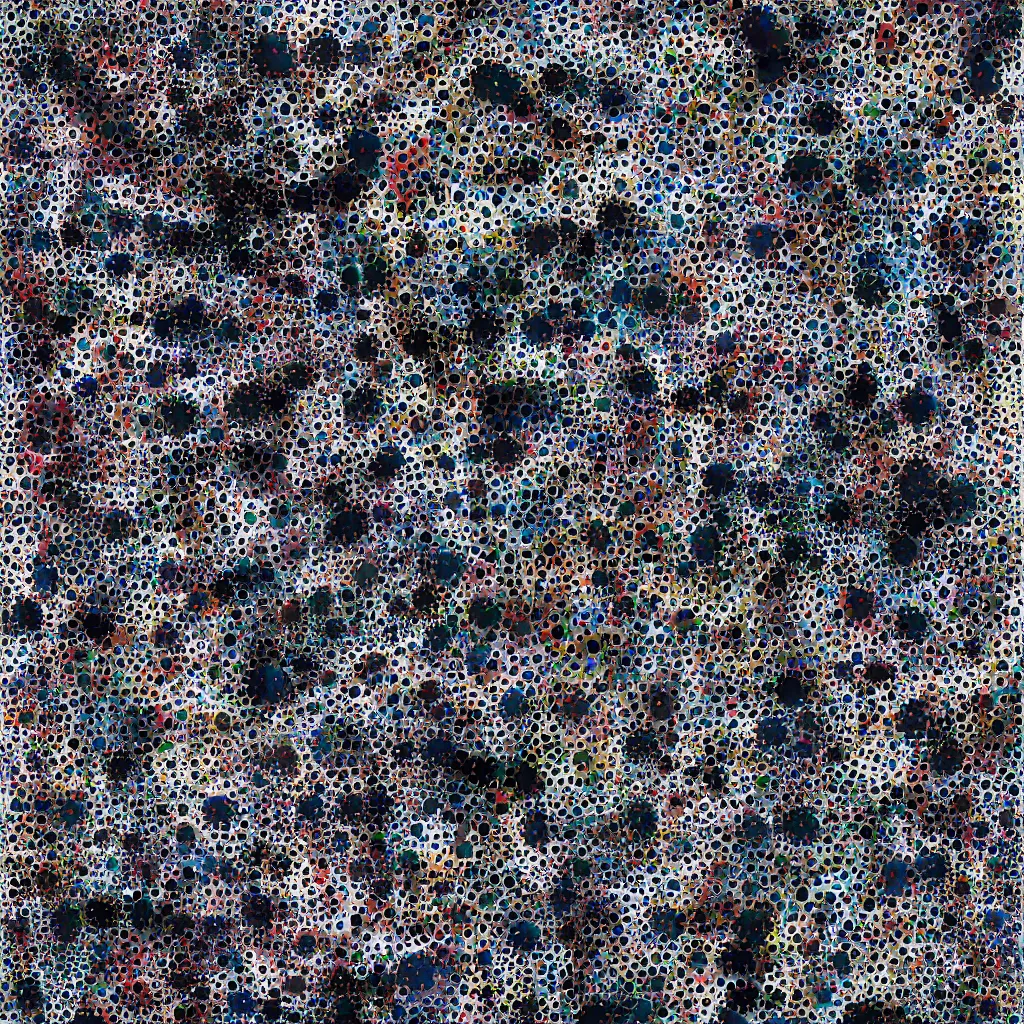 Image similar to camo made of teeth, smiling, abstract, rei kawakubo artwork, cryptic, dots, stipple, lines, splotch, color tearing, pitch bending, color splotches, hearts, dark, ominous, eerie, minimal, points, technical, old painting