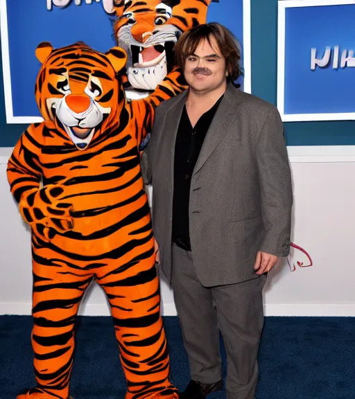 Prompt: jack black dressed as Tony the Tiger