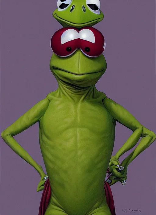 Image similar to portrait of Kermit the frog in Society (1989), highly detailed, centered, solid color background, digital painting, artstation, concept art, smooth, sharp focus, illustration, artgerm, donato giancola, Joseph Christian Leyendecker, Les Edwards, Ed Repka, WLOP