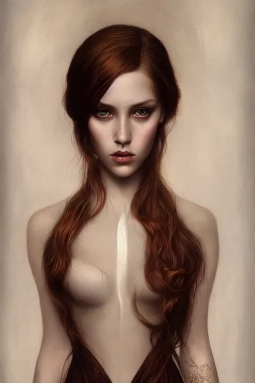 Prompt: ultra realist soft painting of a single beautiful female in a full long curvy slim dress, thin long auburn hair, symmetry accurate features, very intricate details, volumetric lighting, by Tom Bagshaw