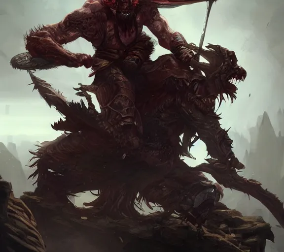 Image similar to gaunter o'dimm fighting with the unseen elder, artstation, cgsociety