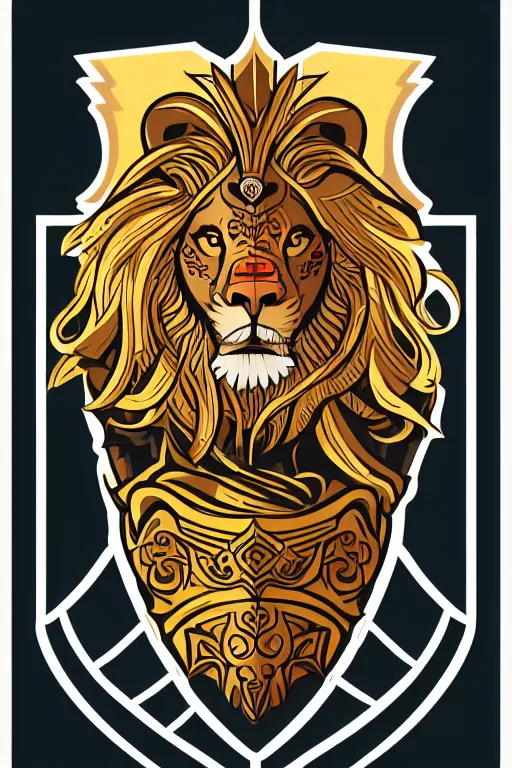 Prompt: Portrait of a lion in a medieval armor, knight, medieval, sticker, colorful, illustration, highly detailed, simple, smooth and clean vector curves, no jagged lines, vector art, smooth