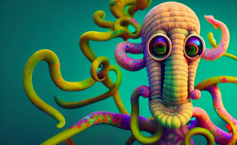 Image similar to squidward taking an acid trip, digital painting, octane render, psychedelic, intricate detail, highly detailed