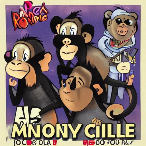 Prompt: a monkey rap collective