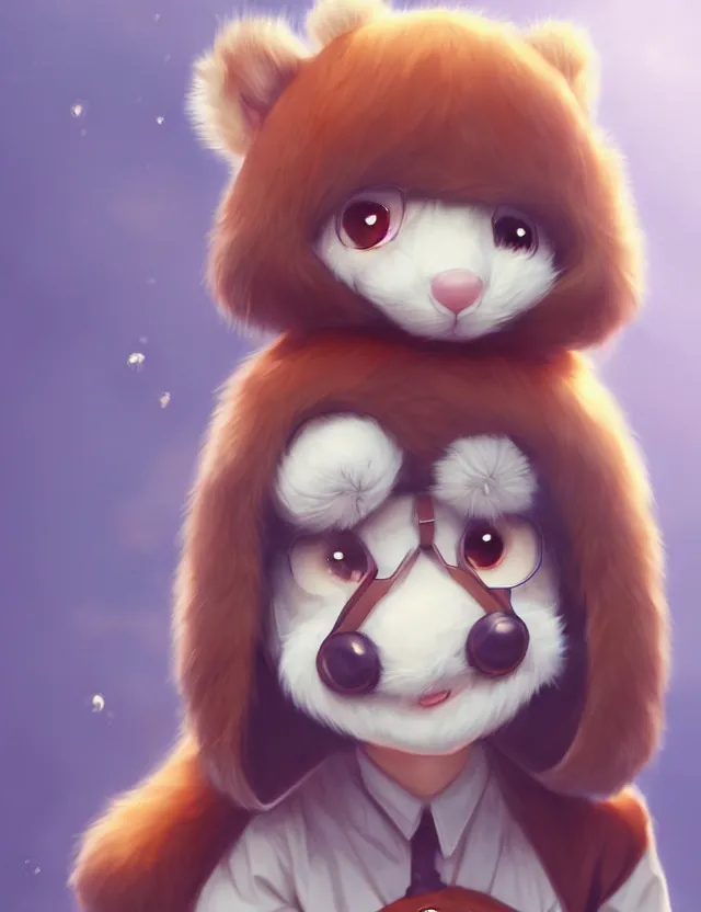 Image similar to cute young anthropomorphic furry wearing a kigurumi | | cute - fine - face, pretty face, key visual, realistic shaded perfect face, fine details by stanley artgerm lau, wlop, rossdraws, james jean, andrei riabovitchev, marc simonetti, and sakimichan, trending on artstation