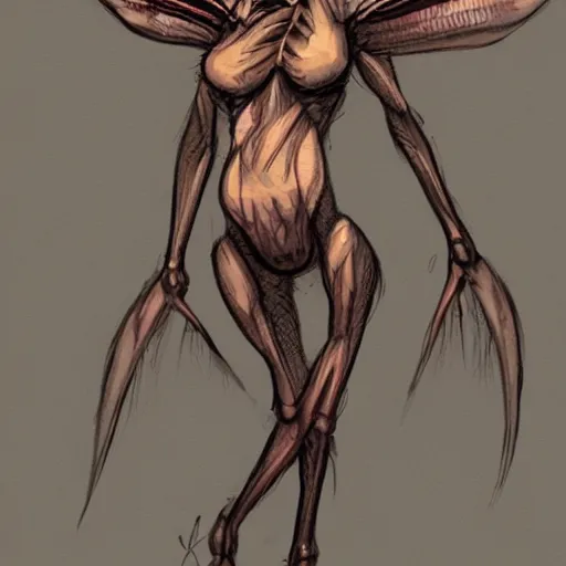 Image similar to humanoid anthropomorphic female moth, amazing concept art, fursona, half-moth half-woman, hybrid