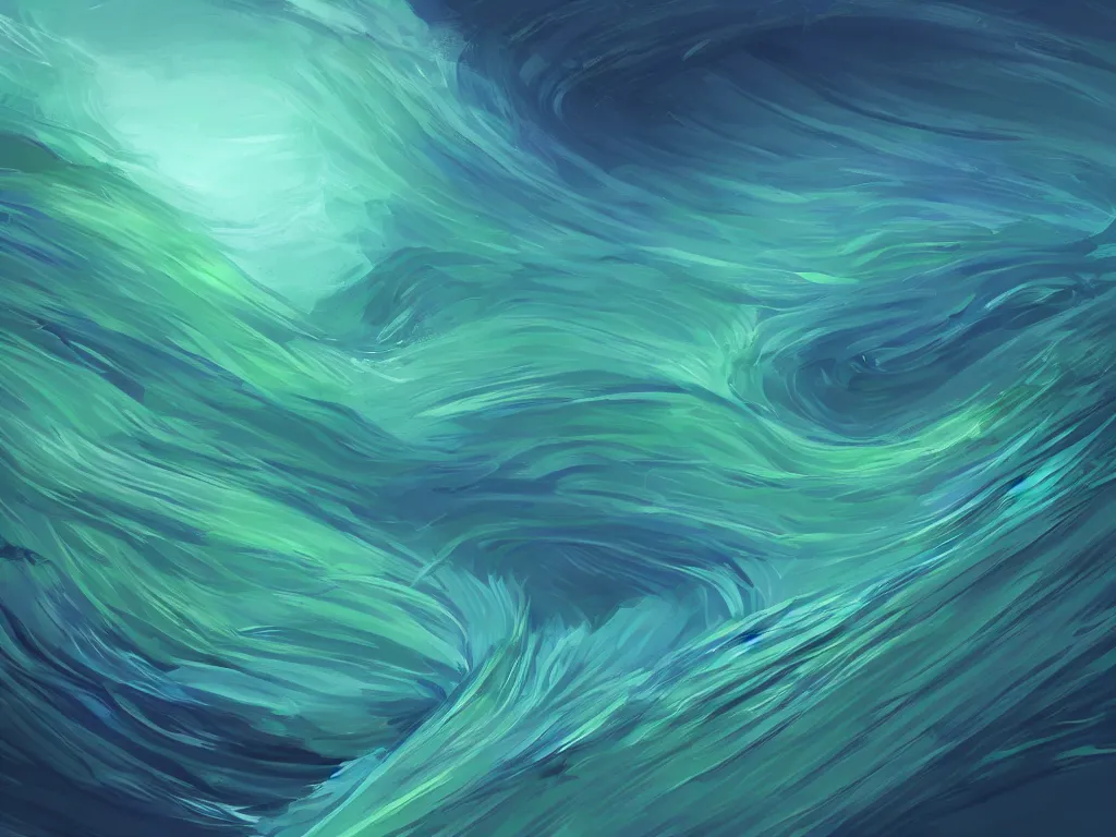 Prompt: 3 blue and green waves at the bottom, empty space above, artstation, concept art, smooth, very smooth, procreate illustration,