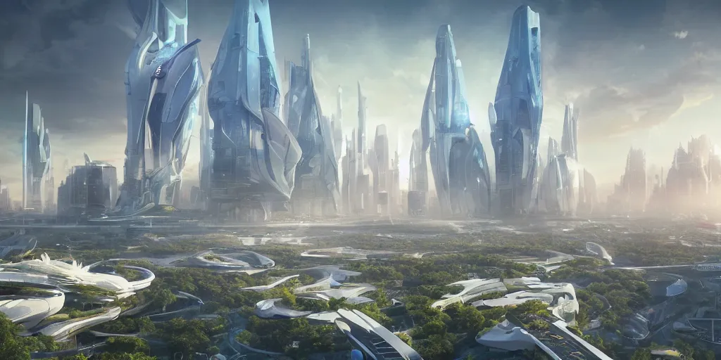 Futuristic Utopian City, Central Hub, White Buildings, | Stable ...