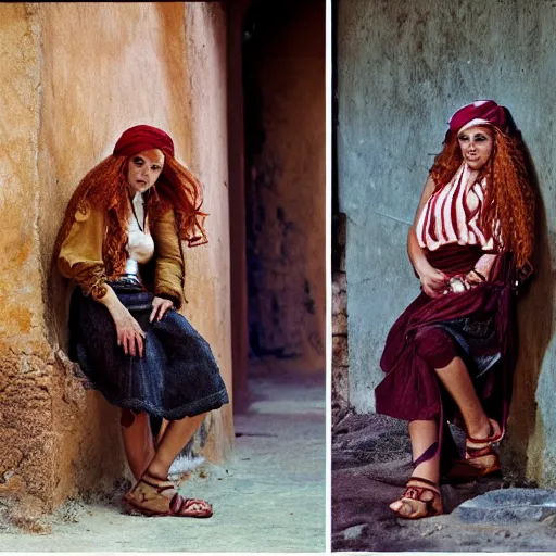 Image similar to Beautiful 17th Century Barbary Coast pirate female models with Ginger hair and Golden hooped earrings photography by Steve McCurry