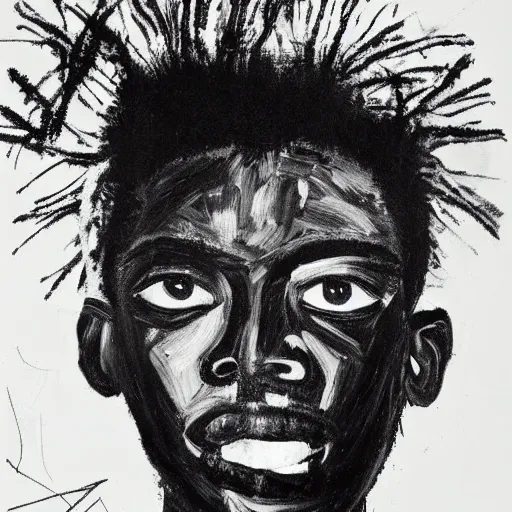 Image similar to A extremely highly detailed majestic hi-res beautiful immaculate head and shoulders painting of a strong black african man by Jean-Michel Basquiat, 8k, high textures, hyper sharp, insanely detailed and intricate, super detailed, 4k HDR high quality